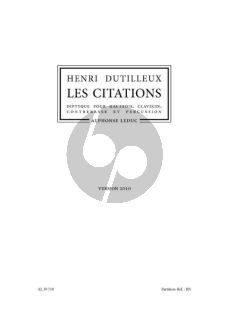 Dutilleux Les Citations Diptyque pour Hautbois, Clavecin, Contrebasse et Percussion (Partition) (Version 2010)