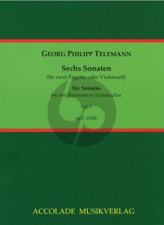 6 Sonaten Vol.2 (TWV 40:104 - 106) 2 Bassoons (or 2 Violoncellos) Score and Parts (edited by Bodo Koenigsbeck)