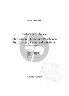 Weber Introduction, Theme and Variations for Clarinet and Stringquartet (Set of Parts) (edited by Leonard Kohl)