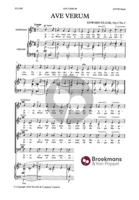Elgar Ave Verum Op.2 No.1 Soprano-SATB-Organ (Latin / English)