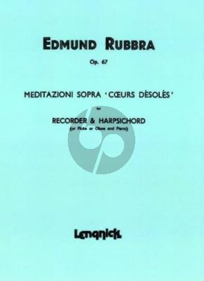 Rubbra Meditation sopra 'Coeurs Désolés' Op.67 Treble Recorder[Flute/Oboe]-Piano