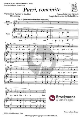 Herbeck Pueri Concinite Tenor [Soprano] Solo-SATB and Organ (Edited by Richard Lyne)