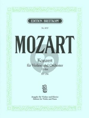 Mozart Konzert G-dur KV 216 Violine-Klavier (Cliff Eisen) (Kadenzen und Eingange von A.Manze) (Breitkopf)