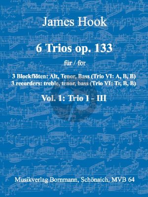 Hook 6 Trios Op.133 Vol.1 (No.1 - 3) 3 Blockfloten (ATB) Partitur