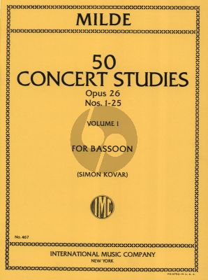 Milde 50 Concertstudies Op.26 Vol.1 (No.1-25) for Bassoon (Edited by Simon Kovar)