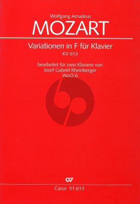 Mozart  Variations F-major KV 613 (2 copies needed for performance) (Arr. J.G.Rheinberger)