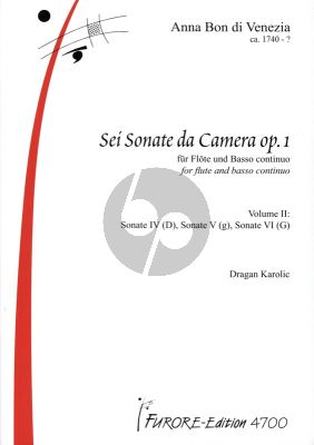 Bon Di Venezia 6 Sonate da Camera Op.1 Vol.2 No.4-6 for Flute and Bc (Edited by Dragan Karolic)