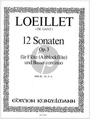 Loeillet 12 Sonaten Op.3 Vol.2 No.4-6 fur Flote [Altblockflote] und Bc (Herausgeber Istvan Máriássy)