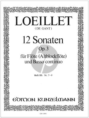 Loeillet 12 Sonaten Op.3 Vol.3 No.7-9 fur Flote [Altblockflote] und Bc (Herausgeber Istvan Máriássy)