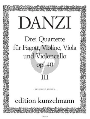 Danzi Quartett B-dur Op.40 No.3 Fagott, Violine, Viola und Violoncello (Stimmen) (Herausgegeben von Bernhard Pauler)