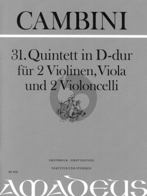 Cambini Quintet No.31 D-major 2 Violins-Viola-2 Violoncellos (Score/Parts) (Bernhard Pauler)