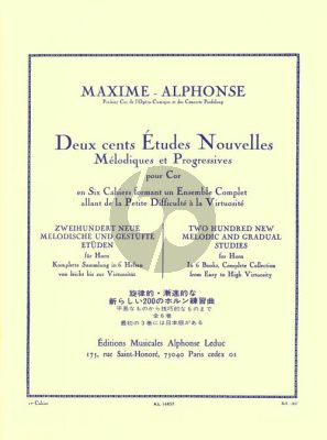 Alphonse 200 Etudes Nouvelles Vol. 1 pour Cor (70 Etudes tres Faciles et Faciles)