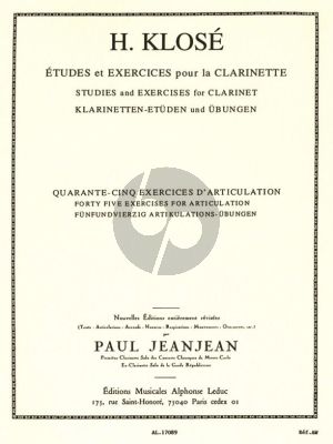 Klose 45 Exercises d'Articulation pour la Clarinette (Paul Jeanjean)