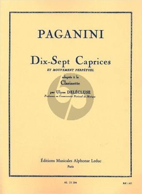 Paganini 17 Caprices et Mouvement Perpetuel Clarinette (Delecluse)