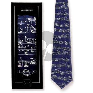 Stropdas Blauw met Notenbeeld (Tie Sheet Music Blue) (100% Zijde / Real Silk)