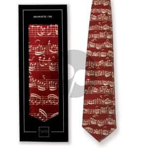 Stropdas Rood met Notenbeeld (Tie Sheet Music Red) (100% Zijde / Pure Silk)