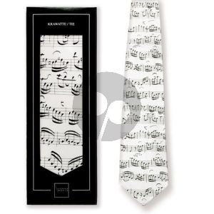 Stropdas Wit met Notenbeeld (Tie Sheet Music White) (100% Zijde / Pure Silk)