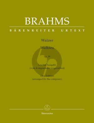 Brahms Waltzes Op.39 for Piano (Easy edition arranged by the composer) (edited and fingering by Christian Kohn) (Barenreiter-Urtext)