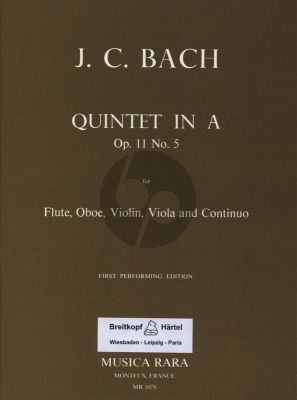 Bach Quintet A-major Op.11 No.5 Fl.-Ob.-Vi.-Va.-Bc (Score/Parts) (edited by Stanley Sadie)