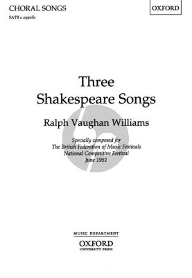 Vaughan Williams 3 Shakespeare Songs S(S)ATB a Cappella