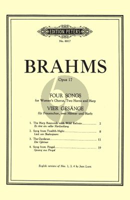 Brahms 4 Lieder Op.17 Female Choir- 2 Horns-Harp (Score) (English/German) (Peters)