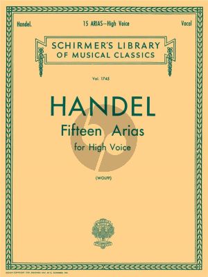 Handel 15 Arias for High Voice and Piano