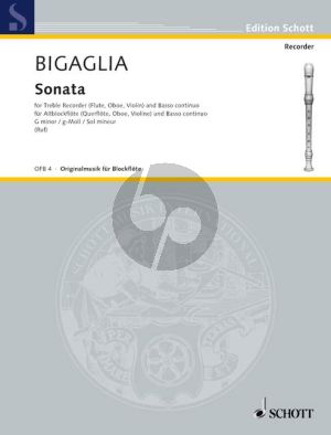 Bigaglia Sonata g-minor Treble Rec. [Fl./Ob./Vi.]-Bc (edited by Hugo Ruf)