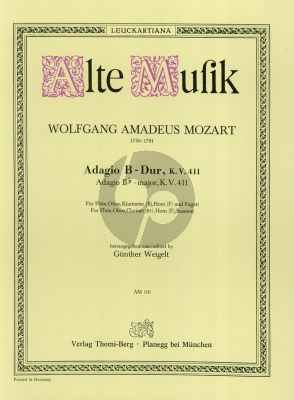 Mozart Adagio B-flat major KV 411 Flute-Oboe-Clar.-Horn-Bassoon (Parts) (Weigelt)