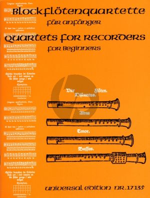 Album Blockfloten Quartette fur Anfanger - Recorder Quartets for Beginners for SATB Recorders (Score/Parts)