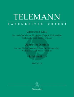 Telemann Quartet d-minor TWV 43:d1 2 Flutes-Treble Rec. [Bassoon/Vc.]Violonc.-Bc (from Tafelmusik II) (Score/Parts) (Hinnenthal)