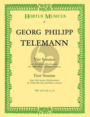 Telemann 4 Sonaten TWV 41:F2 ,B2 ,f1 ,C2 Altblockflöte und Bc (Der Getreue Musikmeister) (Johannes Dietz Degen)