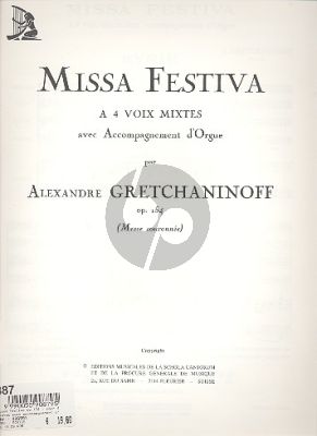 Gretchaninoff Missa Festiva Op.154 (avec Credo) choeur mixtes-orgue