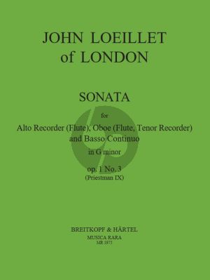 Loeillet Sonata G minor Op.1 No.3 Treble Recorder [Flute/Oboe/Tenor Recorder] and Bc (Priestman IX) (Edited Robert Paul Block)