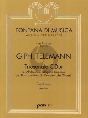 Telemann Triosonate C-dur Altblockflote-obl. Cembalo und Bc (oder Gitarre) (Part./Stimmen) (Grete Zahn)