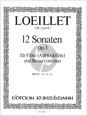 Koeikket 12 Sonaten Op.3 Vol.4 No.10-12 fur Flote [Altblockflote] und Bc (Herausgeber Istvan Máriássy)