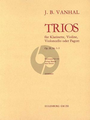 Vanhal Trio's Op.20 No.1 - 2 - 3 Clarinet-Violin and Violoncello or Bassoon (Parts)