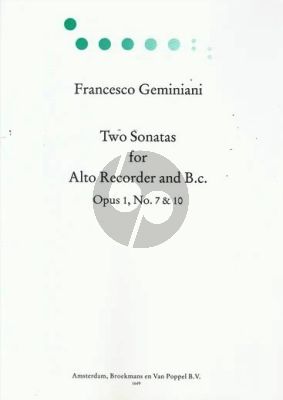 Geminiani 2 Sonatas Op.1 No.7 & 10 Treble Recorder and Bc (edited by Thiemo Wind)