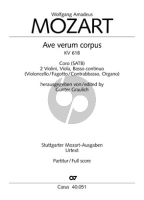 Mozart Ave Verum Corpus KV 618 SATB-2 Vl.-Va.-Bc Partitur