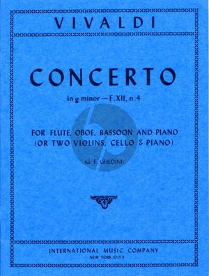 Vivaldi Concerto g minor F XII No. 4 RV 103 Flute Oboe Basson and Piano or Two Violins, Cello and Piano Edited by Ghedini