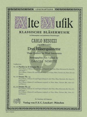 Besozzi Sonata No.20 für 2 Oboen, 2 Hörner (C) und Fagott (Original) oder Flöte, Oboe, Klarinette (B), Horn (C) und Fagott (Stimmen) (Daniel Nimetz)