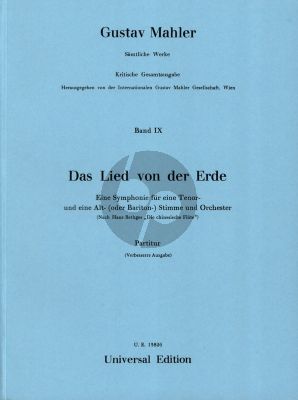 Mahler Das Lied von der Erde Tenor-Alt [Bar.]-Orch. Partitur (Karl Heinz Füssl) (Mahler Gesellschaft)