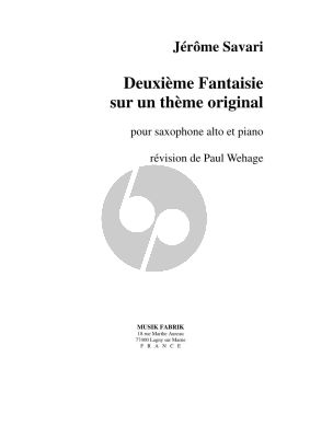 Savari Deuxieme Fantaisie for alto saxophone and piano