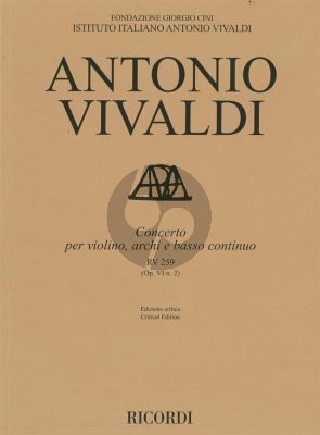 Vivaldi Concerto E-flat major RV 259 (Op.VI/2) Violin-Strings-Bc Score (edited by Alessandro Borin)