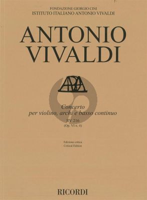 Vivaldi Concerto D-major RV 216 (Op.VI/4) Violin-String-Bc Score (edited by Alessandro Borin)