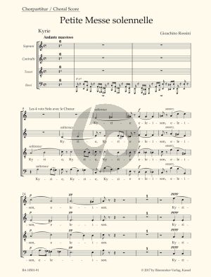 Rossini Petite Messe Solennelle (SATB soli-SATB choir- 2 Piano's-Harm.) (Choral Score) (lat.) (edited by Brauner-Gossett) (Barenreiter-Urtext)
