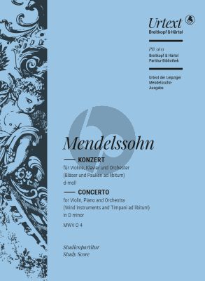 Mendelssohn Concerto d-minor MWV 04 Violin-Piano-Orchestra Study Score (edited by Chr.Hellmundt)