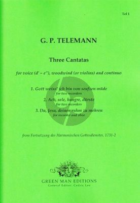 Telemann Three Cantatas Voice-2 Recorders(Violins) and Continuo (Score/Parts)