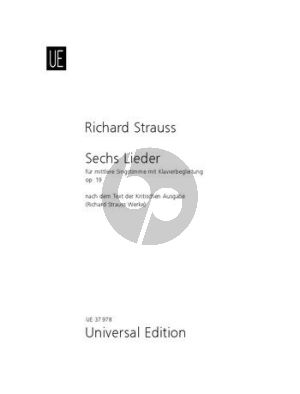 Strauss 6 Lieder Op.19 TrV 152 Mittlere Stimme-Klavier (aus "Lotosblätter“ von Adolf Friedrich von Schack) (dt./engl.)