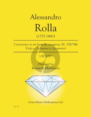 Rolla Concertino in mi bemolle maggiore BI. 328 / 546 Viola e Orchestra Score - Parts (Prepared and Edited by Kenneth Martinson) (Urtext)