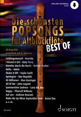 Die schönsten Popsongs für Alt-Blockflöte BEST OF 1 - 2 Altblockflöten (Buch mit Audio online) (arr. Uwe Bye)